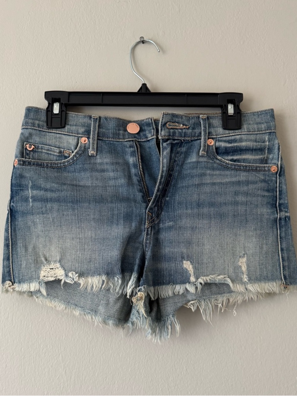 True Religion Frayed Denim Shorts, Size 26